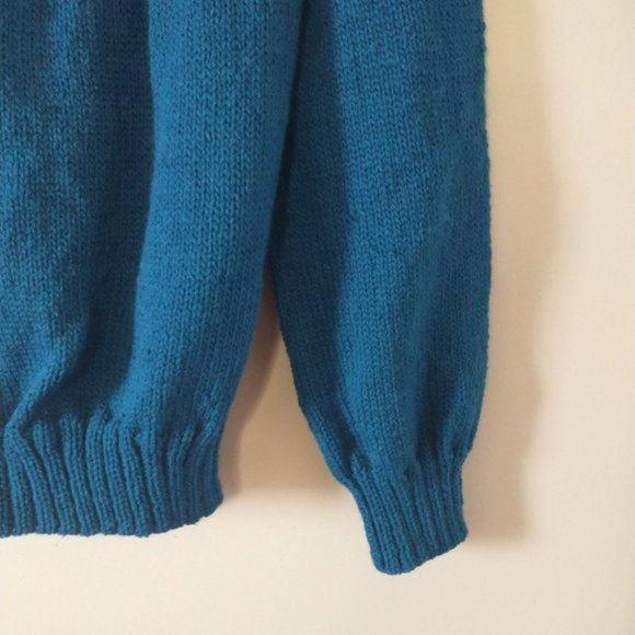 Handmade teal balloon sleeve chunky knit cozy sweater size small - Picture 3 of 4